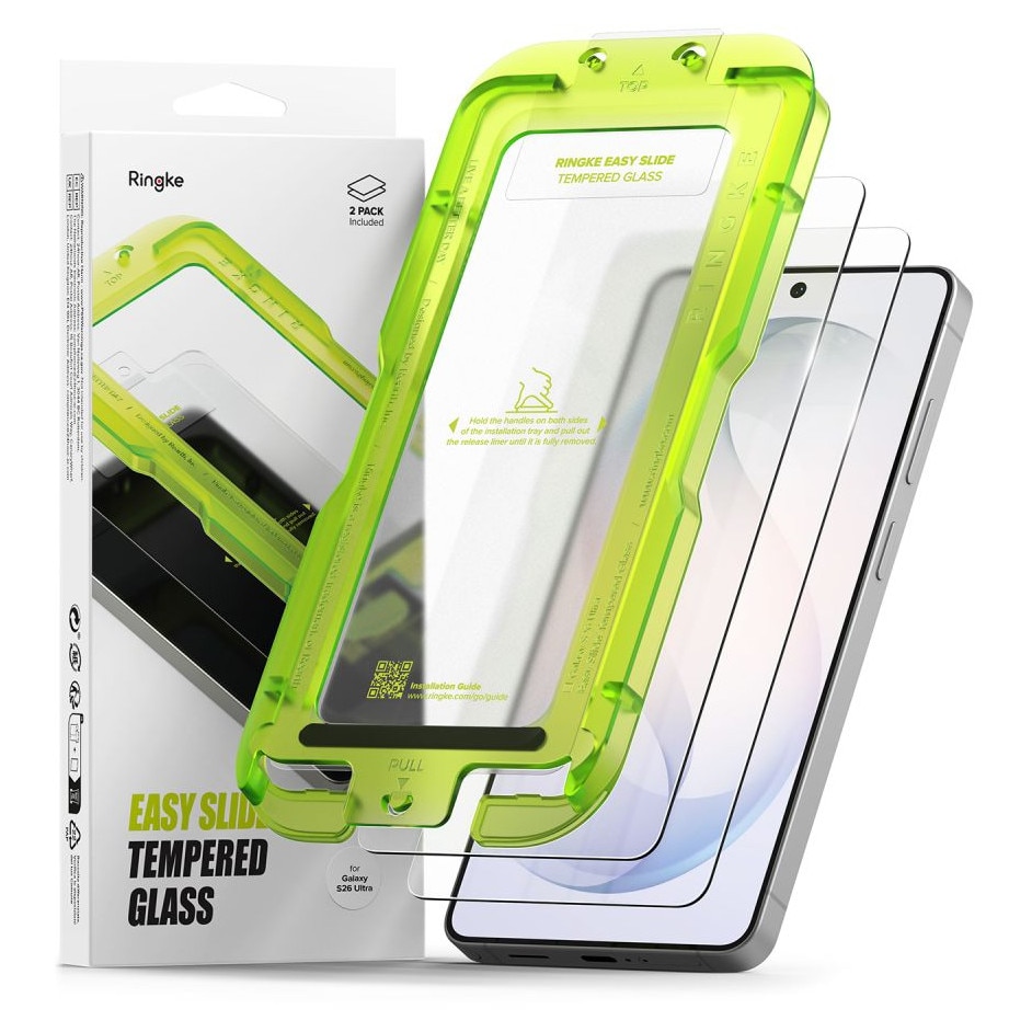 Set 2 folii sticla securizata Ringke Easy Slide, Kit montare inclus, compatibile cu Samsung Galaxy S26 Ultra, Transparent