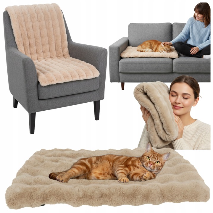 Husă pentru patul câinelui, Wobell, bej, 60x90cm, utilizare versatilă, strat antiderapant