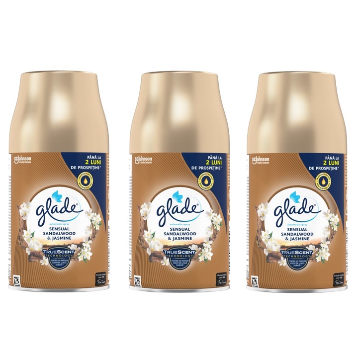Pachet 3 x Rezerva odorizant de camera Glade Automatic Spray Sensual Sandalwood & Jasmine, 269 ml