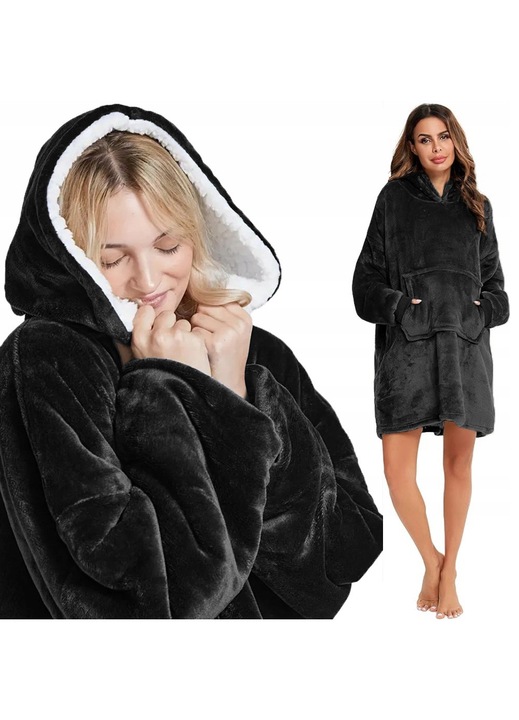 Hanorac Oversize Cu Gluga, Snm, Material 100% Poliester, Marime One Size Intl, Maneci Lungi Cu Manseta, Mare Buzunar Frontal, Lungime 90 cm x Lungime Maneca Interioara 46 cm x Latime Sub Brate 75 cm x Latime La Baza 78 cm, Negru