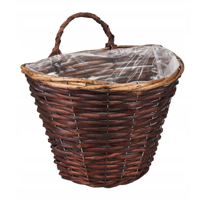 Ghiveci decorativ, Tin Tours, 28x20x22/28 cm, din rachita, cu folie protectoare, maro