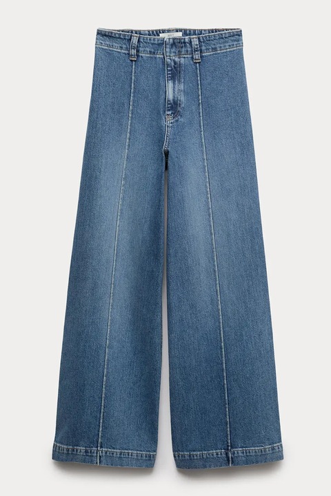 Marks & Spencer, Blugi cu talie inalta si croiala ampla, Albastru pastel