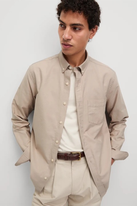Marks & Spencer, Camasa din bumbac cu guler fixat cu nasturi, Bej deschis