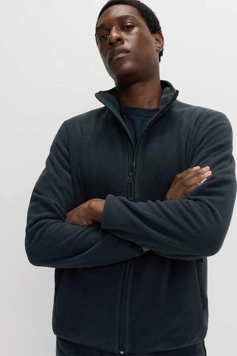 Marks & Spencer, Bluza de trening din fleece cu guler scurt si fermoar, Bleumarin