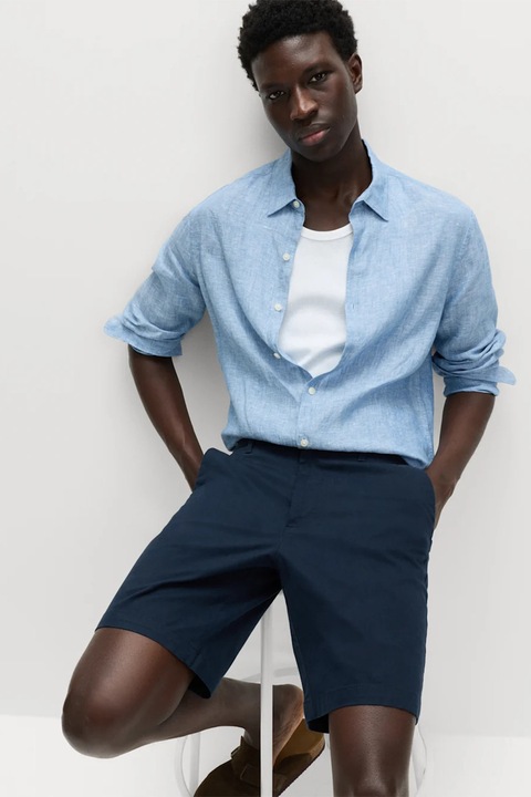 Marks & Spencer, Bermude chino cu talie medie, Albastru inchis