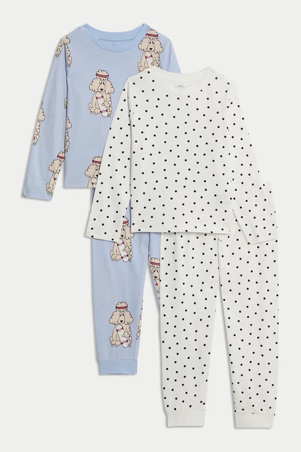 Marks & Spencer, Set de pijama cu pantaloni lungi cu model - 4 piese, Alb, Albastru deschis, 104-110 CM