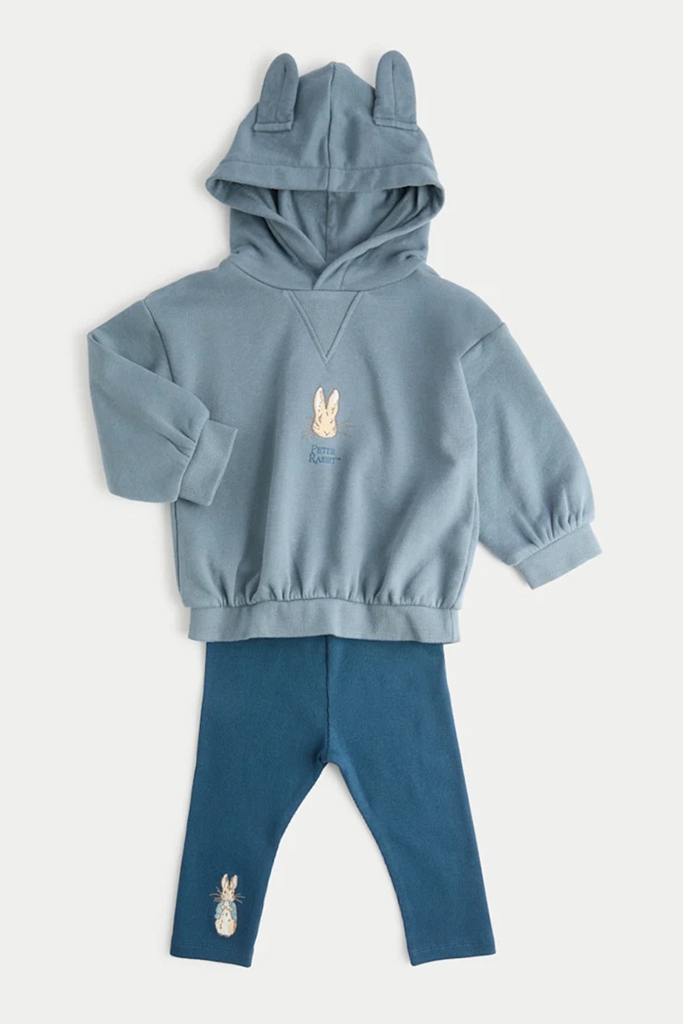 Marks & Spencer, Set de colanti striati si hanorac cu broderie - 2 piese, Albastru prafuit, 62-69 CM