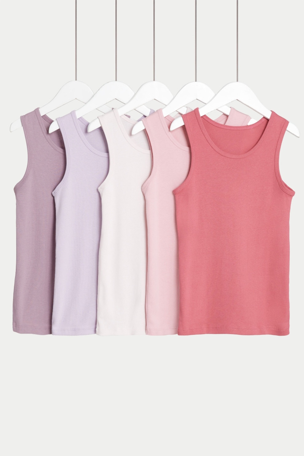 Marks & Spencer, Set de top-uri de casa, din bumbac - 5 piese, Alb, Violet, Roz, 128-134 CM