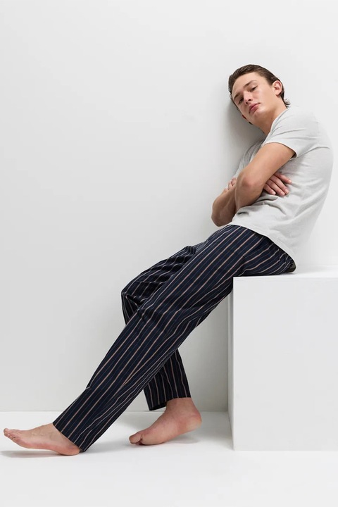 Marks & Spencer, Pijama de bumbac cu buzunar pe piept, Alb murdar/Bleumarin