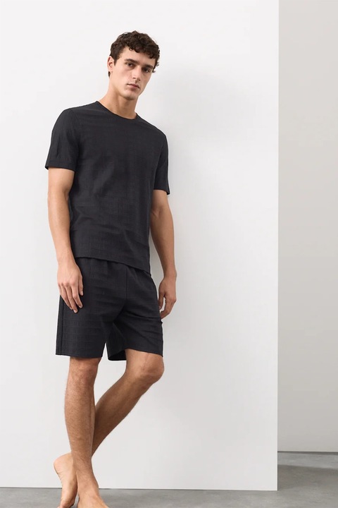 Marks & Spencer, Tricou de pijama din amestec de bumbac cu aspect texturat, Negru