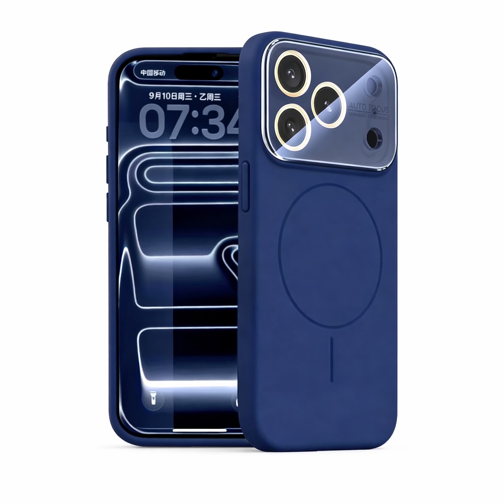 Husa pentru iPhone 17 Pro Max, Silicon Catifelat cu Interior din Microfibra, Compatibila cu MagSafe, Protectie Completa Camera, Bleumarin