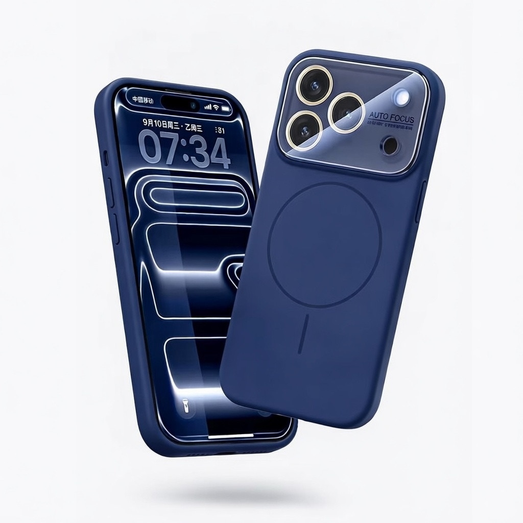 Husa pentru iPhone 17 Pro Max, Silicon Catifelat cu Interior din Microfibra, Compatibila cu MagSafe, Protectie Completa Camera, Bleumarin