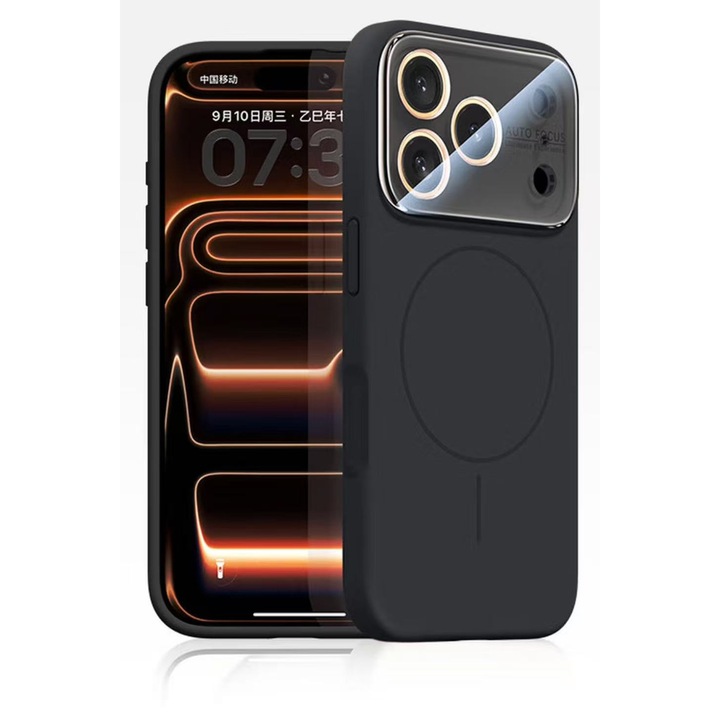 Husa pentru iPhone 17 Pro Max, Silicon Catifelat cu Interior din Microfibra, Compatibila cu MagSafe, Protectie Completa Camera, Negru