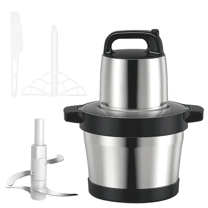 Tocator Electric 1200W, 4 Lame din Otel Inoxidabil, Recipient Full Inox 6L, 2 Viteze Reglabile