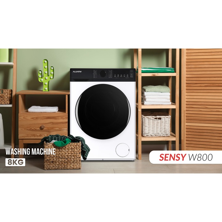 Masina de spalat rufe Allview Sensy 600, 6 KG, motor Inverter, Super SLIM, 1200 RPM, 14 PROGRAME, program scurt 15 min, Smart One Touch AI, display LED