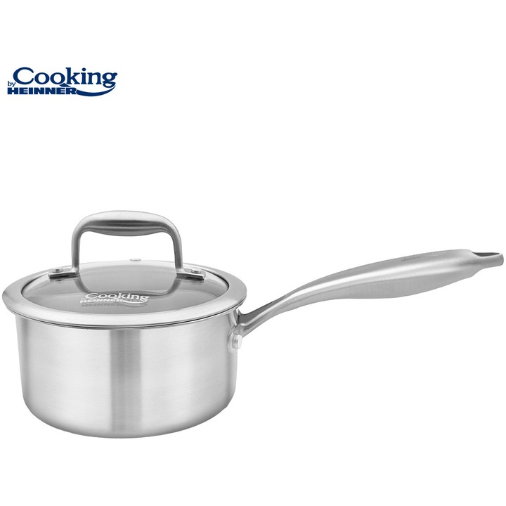 Cratita cu capac sticla Cooking by Heinner ATOMIC3, inox, 3 straturi, inductie, 16 x 8.5 cm, 1.6 L