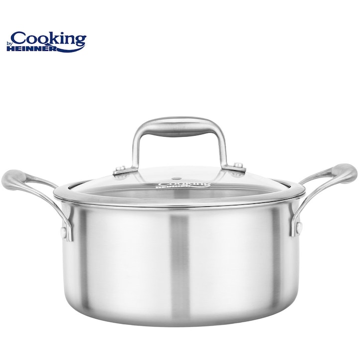 Тенджера със стъклен капак Cooking by Heinner ATOMIC3, Инокс, 3 слоя, Индукция, 24 x 12 см, 5 л