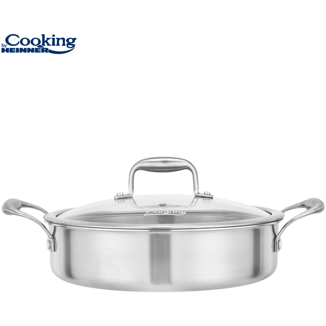 Cratita cu capac sticla Cooking by Heinner ATOMIC3, inox, 3 straturi, inductie, 26 x 7 cm, 3.5 L