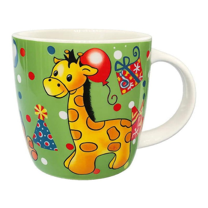 Cana ceramica, Girafa, Verde, 8 x 9 cm