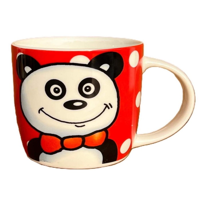 Cana ceramica, Panda, Rosu, 8x 9 cm
