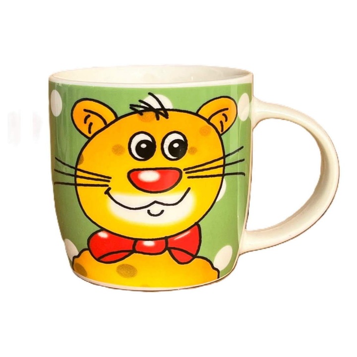 Cana ceramica, Tigru, Verde, 8 x 9 cm