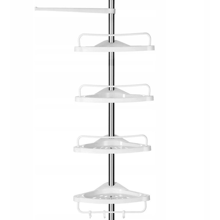 Organizator baie de colt RUHHY, telescopic, 4 niveluri, alb, 240 - 310 cm