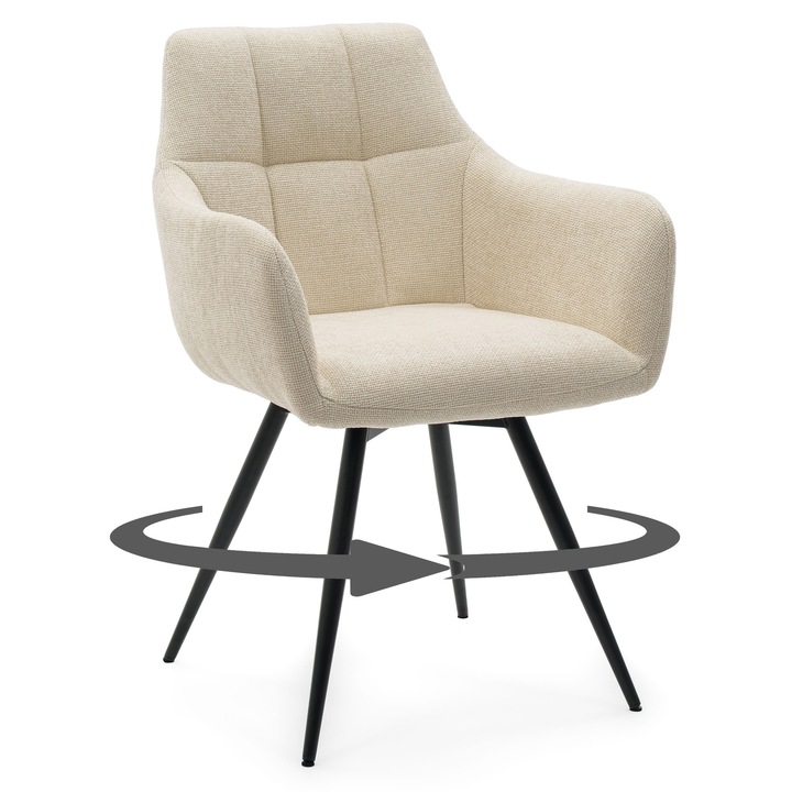 Тапициран въртящ се стол New Home, екрю, 50x40x44см, 86x58x60см