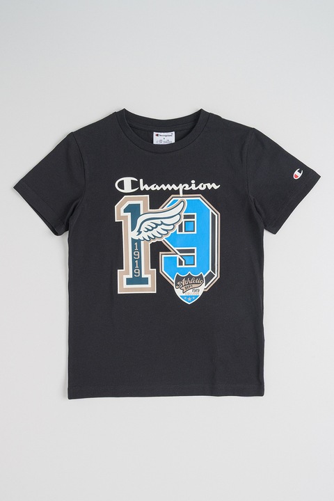 Champion, Mintás pamutpóló, Fekete/Neon sötétkék