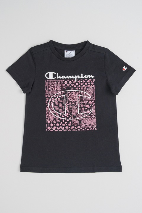 Champion, Kerek nyakú virágmintás póló, Fekete/Rózsaszín