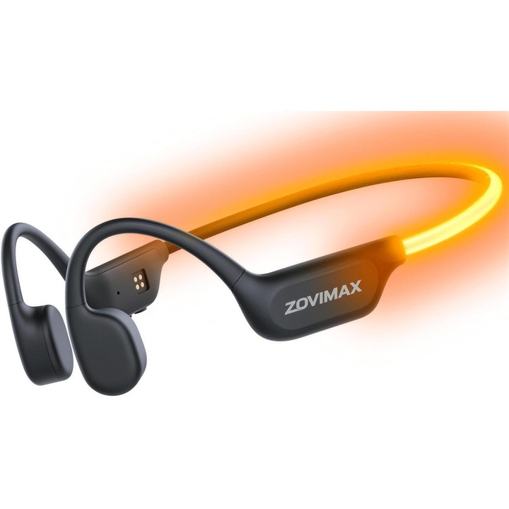 Casti Bluetooth 6.0 Bone Conduction cu LED, IP68 Waterproof, Wireless Open-Ear, microfon incorporat, autonomie lunga de 12 ore, conductie osoasa, pentru alergare, ciclism si fitness