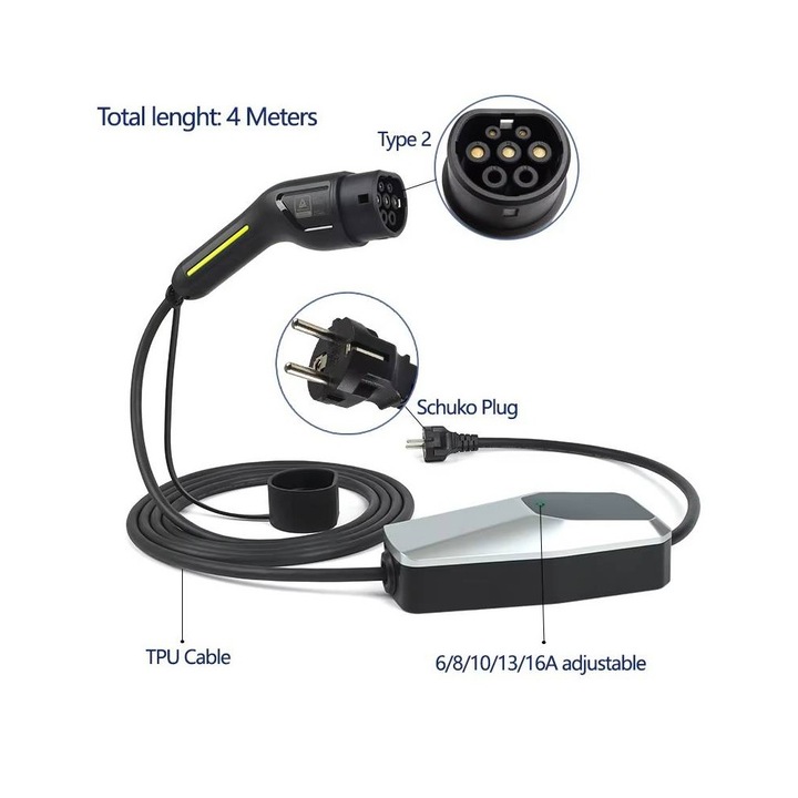 Statie incarcare vehicule electrice, ANDAIIC, Kalodio Phortises, 6-16A, 3.6kW, 4m, IP56, LED Othone