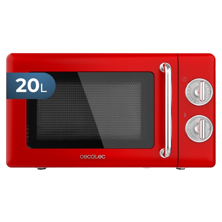 Cuptor cu microunde Cecotec Proclean 3010 Retro Red, 20L, 700W, design vintage, otel inoxidabil