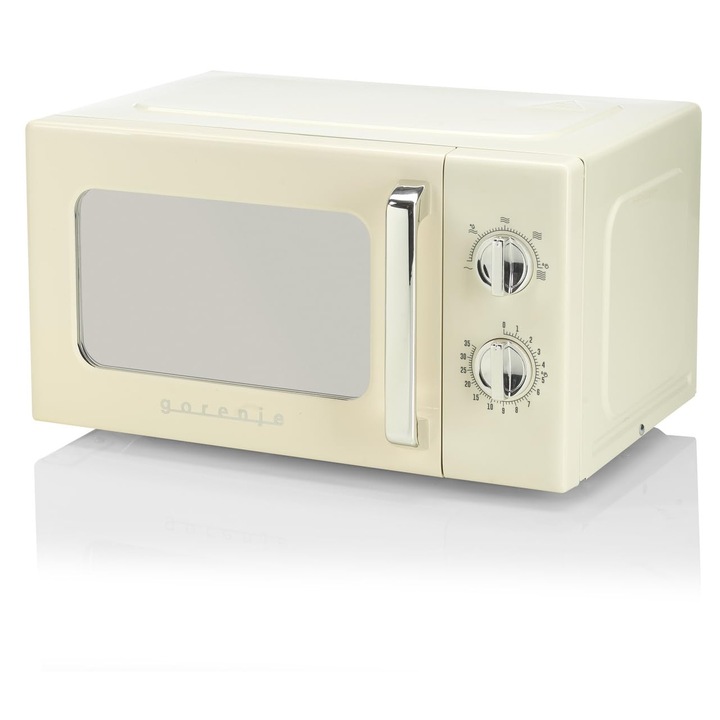 Cuptor cu microunde Gorenje MO20E1HRL / 20L / 700 W / AquaClean / cronometru / functie de dezghetare / 5 niveluri de putere / blocare copii / alb / retro