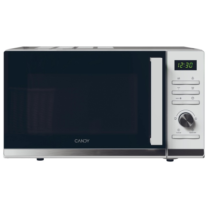 Cuptor cu microunde Candy CMGA25TNDW cu gratar, 25L, 900W-1000W, 11 trepte de putere, cadran si butoane, 19 masini, placa 25.5cm, display digital, dezghetare, deschidere pe stanga, inox