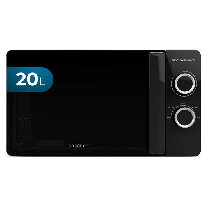 Cuptor cu microunde Cecotec cu gratar Proclean 3030 Cuptor cu microunde plat, capacitate 20 l, 700 W, 6 nivele, gratar cu halogen 800 W, design compact cu usa FullCrystal, gatire perfecta datorita tehnologiei 3DWave