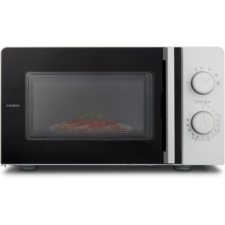MEDION cuptor cu microunde mic (17 litri, 700 wati compact si care economiseste spatiu, 5 trepte de cuptor cu microunde, functie de dezghetare, functie de cronometru, MD12211) gri deschis [MODEL 2025]