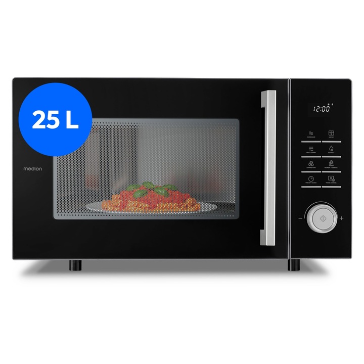 Cuptor cu microunde MEDION cu functie gratar si friteuza cu aer cald (25 litri, 900 wati, 1.500 wati gratar, 1.500 wati functie aer cald, 11 programe, 10 niveluri de putere, MD12231) gri deschis [MODEL 2025]