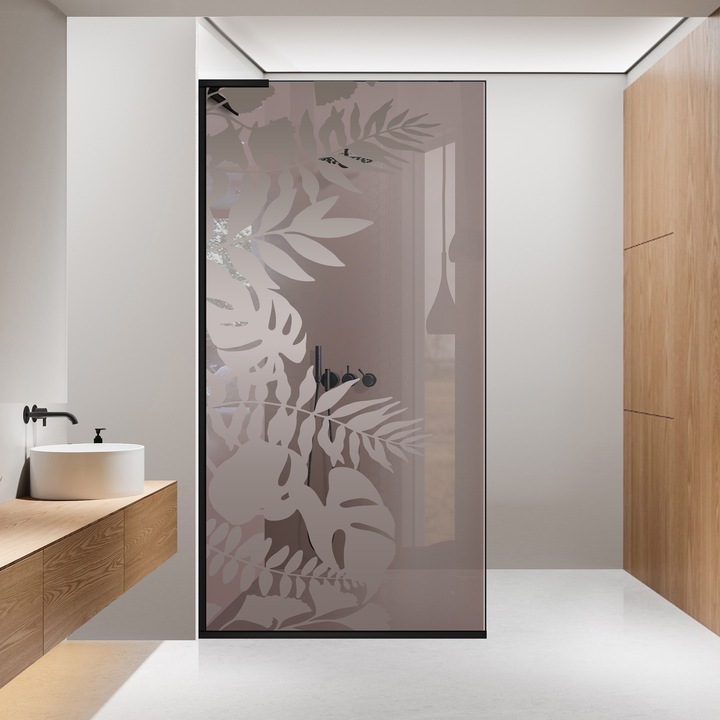 Paravan dus walk-in Aqua Roy ® Minimal Black, model Love incolor, feronerie full inox negru mat, sticla 8mm bronz, securizata, anticalcar, 90x195 cm