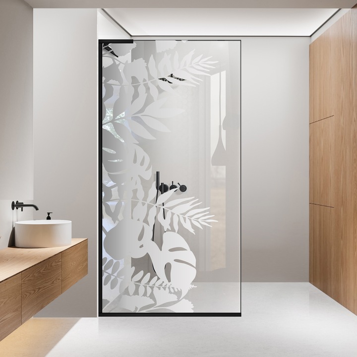 Paravan dus walk-in Aqua Roy ® Minimal Black, model Love incolor, feronerie full inox negru mat, sticla 8mm clara, securizata, anticalcar, 80x195 cm