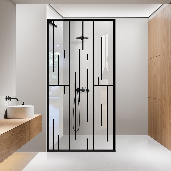 Paravan dus walk-in Aqua Roy ® Minimal Black, model Tempo negru, feronerie full inox negru mat, sticla 8mm clara, securizata, anticalcar, 100x195 cm