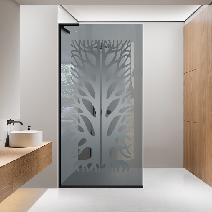 Paravan dus walk-in Aqua Roy ® Minimal Black, model Eden incolor, feronerie full inox negru mat, sticla 8mm gri, securizata, anticalcar, 100x195 cm