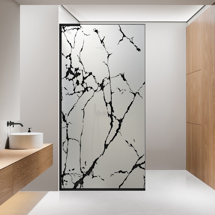 Paravan dus walk-in Aqua Roy ® Minimal Black, model Marmor negru, feronerie full inox negru mat, sticla 8mm mata, securizata, anticalcar, 70x195 cm