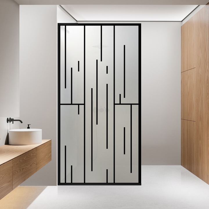 Paravan dus walk-in Aqua Roy ® Minimal Black, model Tempo negru, feronerie full inox negru mat, sticla 8mm mata, securizata, anticalcar, 80x195 cm