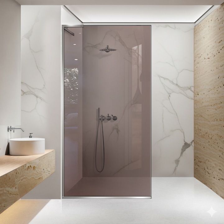 Paravan dus walk-in Aqua Roy ® Minimal Inox, feronerie full inox, sticla 8mm bronz, securizata, anticalcar, 80x195 cm