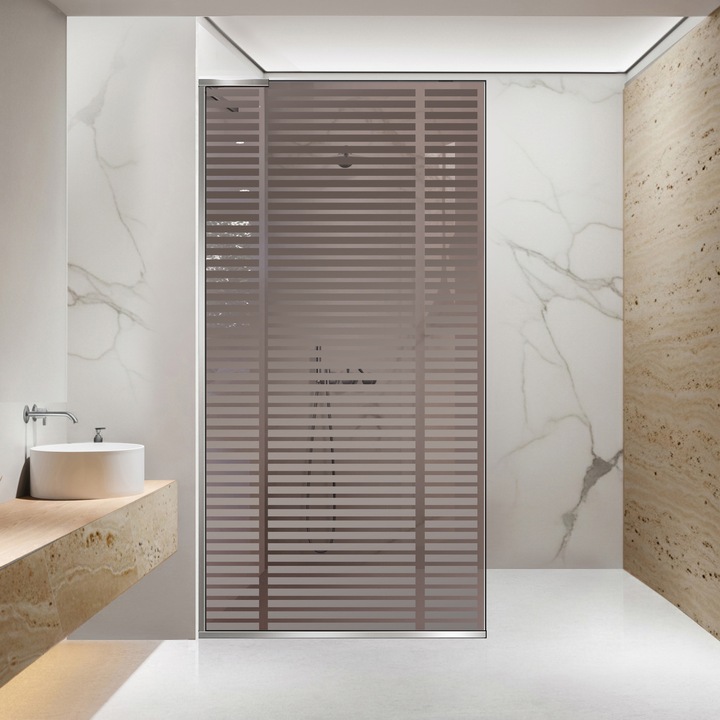 Paravan dus walk-in Aqua Roy ® Minimal Inox, model Riflato incolor, feronerie full inox, sticla 8mm bronz, securizata, anticalcar, 80x195 cm