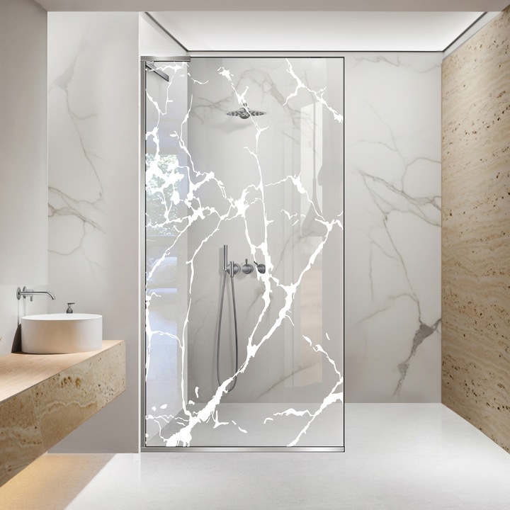 Paravan dus walk-in Aqua Roy ® Minimal Inox, model Marmor alb, feronerie full inox, sticla 8mm clara, securizata, anticalcar, 70x195 cm
