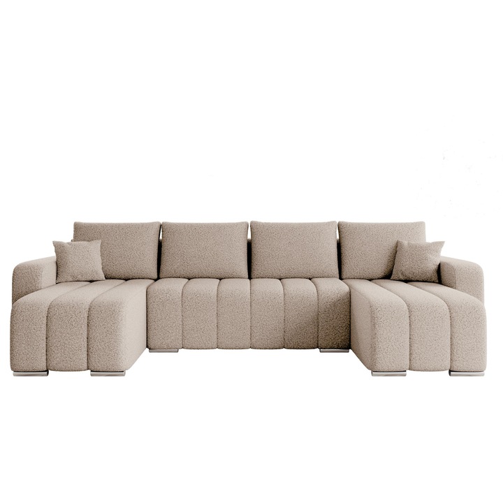 Canapea in forma de U Wiator U, 6 locuri Boucle, MIRJAN 24, bej, 147x313x86 cm