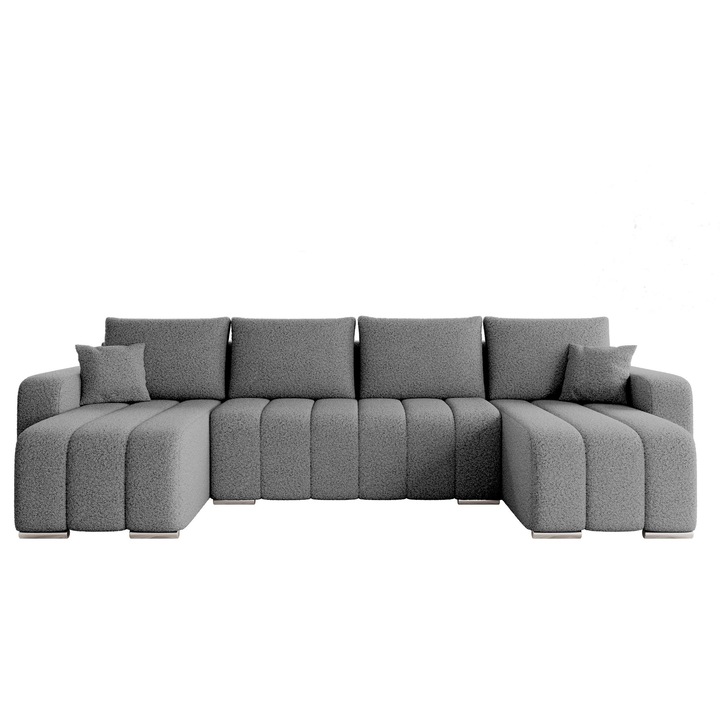 Canapea in forma de U Wiator U, 6 locuri Boucle, MIRJAN 24, gri inchis, 147x313x86 cm