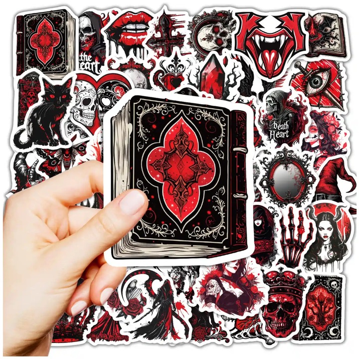 Set 50 Autocolante PVC Impermeabile Halloween, Cranii, Monstri, Multicolor, 4-6 cm