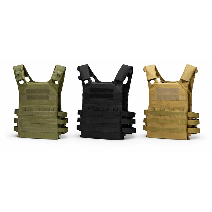 Vestă tactică Plate Carrier, sistem MOLLE, reglabilă, Neagră